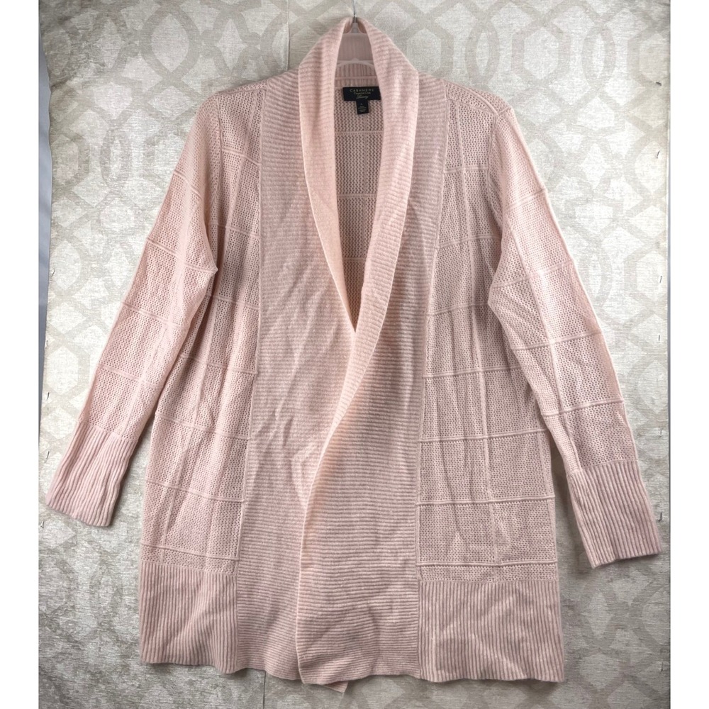 Charter Club Luxury Cashmere Womens Large Pink Open Front Shawl Cardigan Sweater